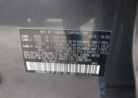 2023 Subaru Outback Onyx Edition Xt from USA, damaged, VIN 4S4BTGLDXP3133781